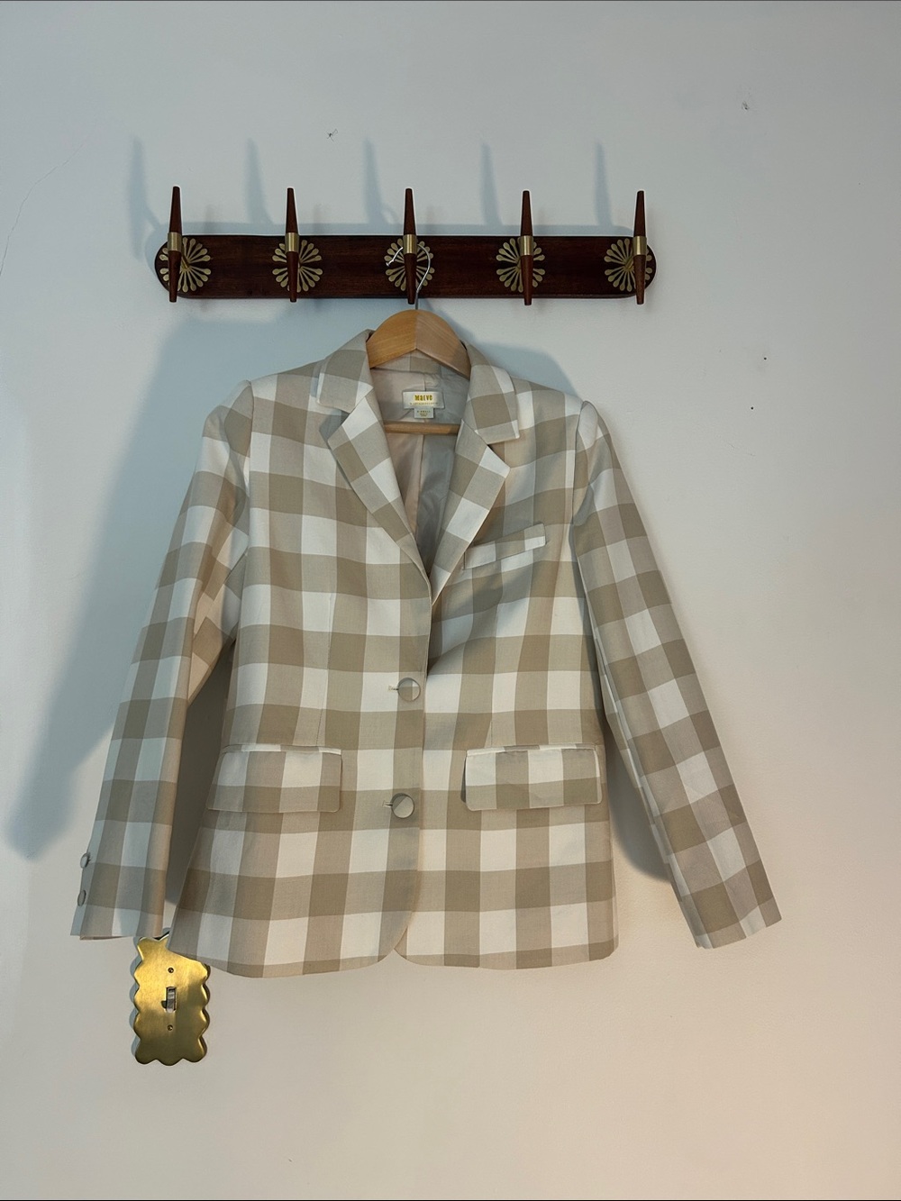 Maeve Beige & White Checked Blazer